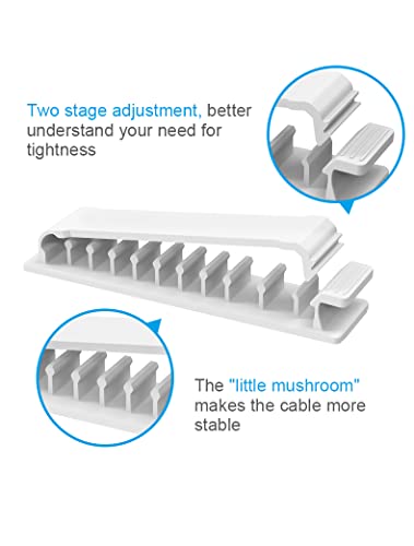 Cable Clips, Hisim 3 Pack Self Adhesive Cord Holders, 10 Slots Cord Organizer Charger Cable Management for Car, Office Desk, Home Cable Management(White)