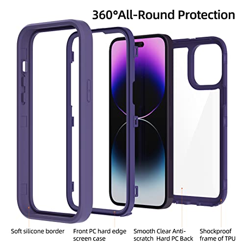 WXR Compatible with iPhone 14 Pro Max Case 6.7 Inch, Clear Hard PC Back TPU Inner Frame and Soft Silicone Bumper, [Military Grade Protection] Heavy Duty Case for iPhone 14 Pro Max. (Dark Purple)