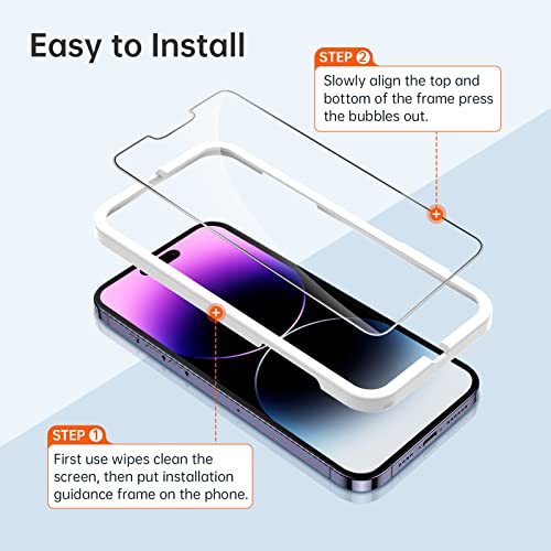 ULUQ Glass Screen Protector for iPhone 14 Pro Max 6.7Inch, HD Clear Tempered Glass Anti-Scratch, No Bubble, 3 Pack