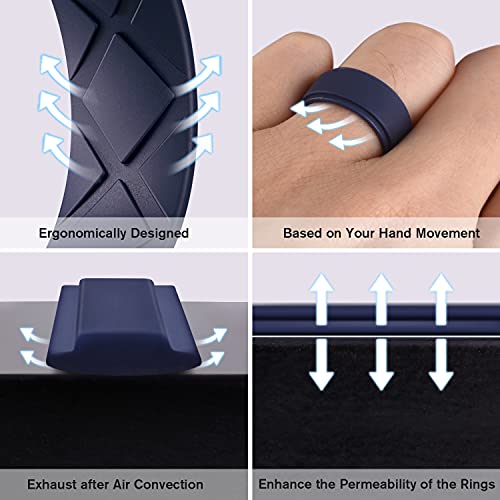 7pk 8mm Wide/2mm Thick Inner Arc Breathable Design Silicone Wedding Rings