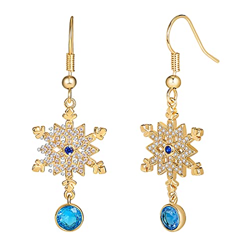 LAZLUVU Christmas Earrings Snowflake Dangle Earrings With Crystal Cubic Zirconia Snowflower Dangle Drop Earring for Women Girls Christmas Gifts