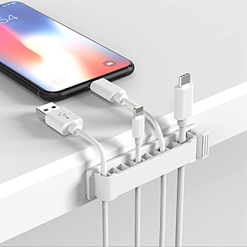 Cable Clips, Hisim 3 Pack Self Adhesive Cord Holders, 10 Slots Cord Organizer Charger Cable Management for Car, Office Desk, Home Cable Management(White)