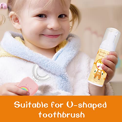 Kids Fluoride Free Foaming Toothpaste, Fruit Flavor, Kids Orange Foam Toothpaste to Reduce Plaque for Electric or U-Shaped Toothbrush for Children Ages 3 and Up