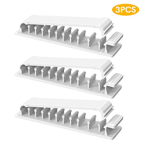 Cable Clips, Hisim 3 Pack Self Adhesive Cord Holders, 10 Slots Cord Organizer Charger Cable Management for Car, Office Desk, Home Cable Management(White)