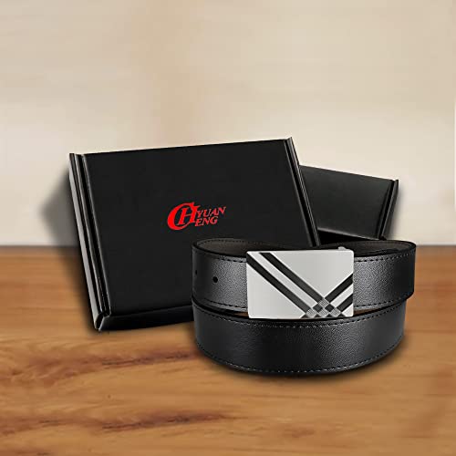 MARIO TREVI Black Leather Men’s Dress Belt, Adjustable Slide with Alloy Buckle for Jeans/ Pants, with Gift Box, Trim to Fit