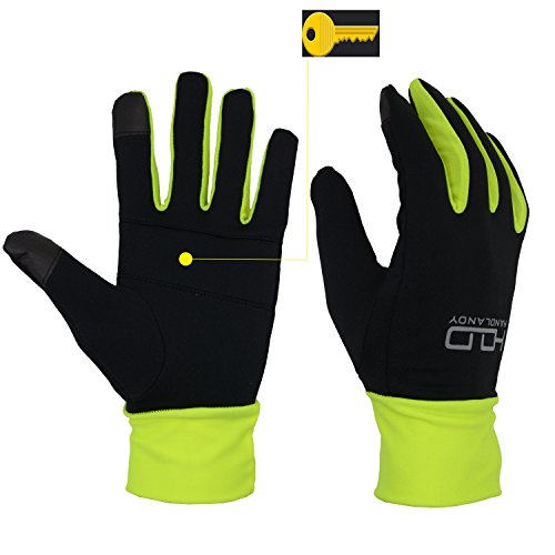 Running Gloves Men Touchscreen Winter Lightweight Liner Gloves with Palm Key Pocket for Outdoor Cycling Jogging Yellow (Large)