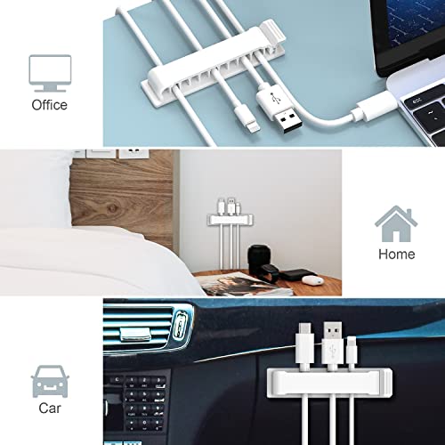 Cable Clips, Hisim 3 Pack Self Adhesive Cord Holders, 10 Slots Cord Organizer Charger Cable Management for Car, Office Desk, Home Cable Management(White)