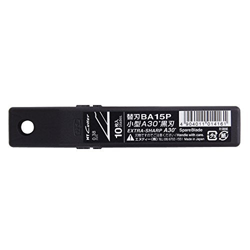 NT Cutter 9mm Snap-Off Extra-Sharp Precision Blades, 30 Degree, Black, 10-Blade/Pack, 1 Pack (BA15P)