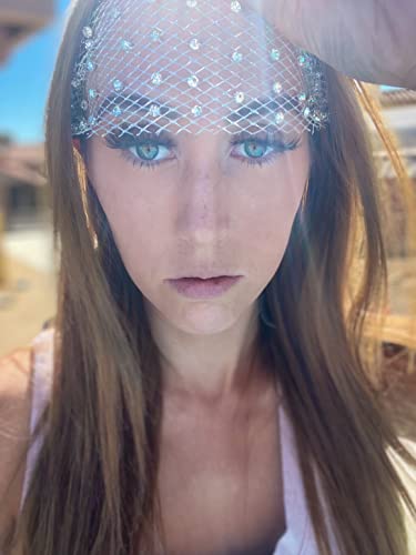 Sparkle with the Sun Goddess Headpiece – Silver Eye Veil with Rhinestones, One Size Fits All