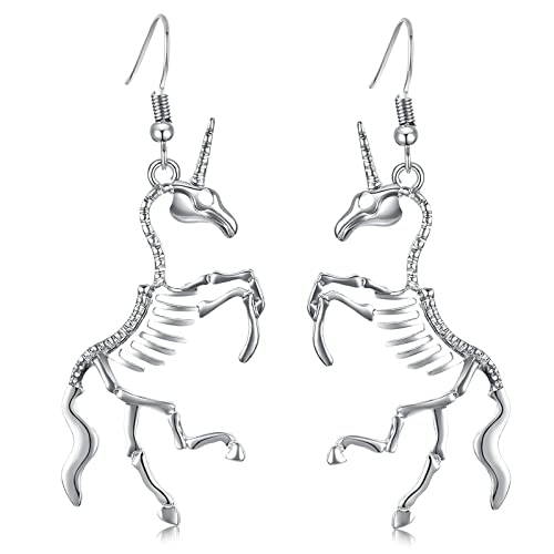 Halloween Skull Skeleton Unicorn Earrings Hollow Punk Style Gothic Scary Silver Drop Dangle Earrings for Men Women Jewelry Accessory Girl Jewelry