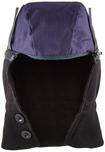 Men's Navy Fleece-Lined Winter Hat Liner with Zip-Off Bottom - Shoulder Length, Dual Layer, for Full Head and Neck Coverage in Cold Weather