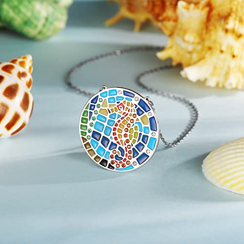 Superchic Pixel style Sea animals Seahorse Pendant Necklace Gifts for Her Women Girls With Red Crystal and 16" Chain + 2" Extender