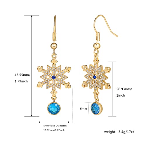 LAZLUVU Christmas Earrings Snowflake Dangle Earrings With Crystal Cubic Zirconia Snowflower Dangle Drop Earring for Women Girls Christmas Gifts