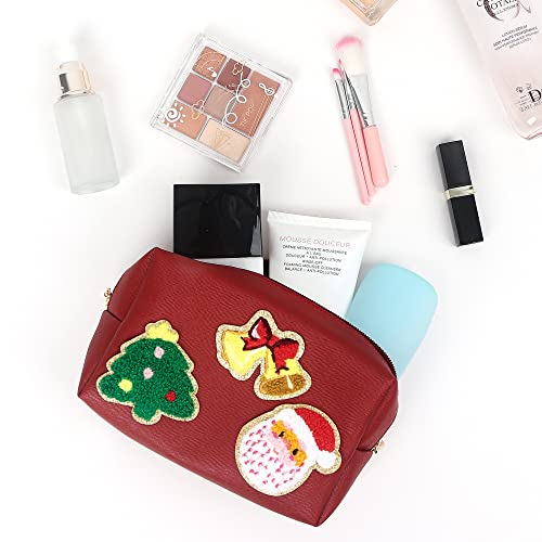 Preppy Patch Christmas Gift for Women Small Toiletry Bag Smile Lightning Heart PU Leather Waterproof Makeup Cosmetic Bag Daily Use Storage Purse Travel Organizer Compliant Bag for Women Girls Red…