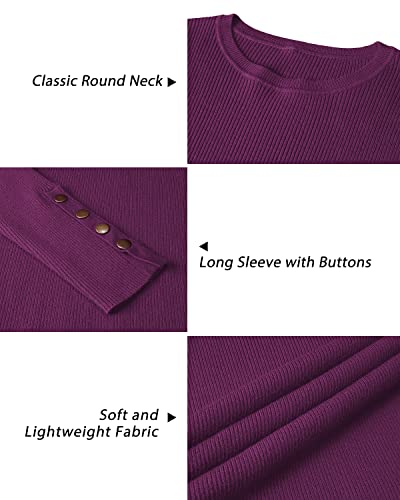 VOTEPRETTY Women Sweaters for Fall and Winter Crewneck Button Casual Solid Pullover(Purple,L)