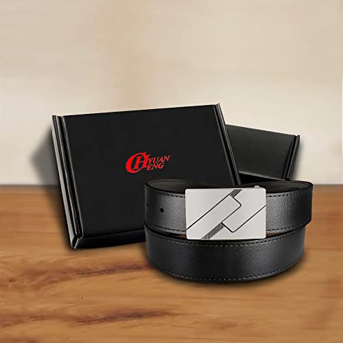 MARIO TREVI Black Leather Men’s Dress Belt, Adjustable Slide with Alloy Buckle for Jeans/ Pants, with Gift Box, Trim to Fit
