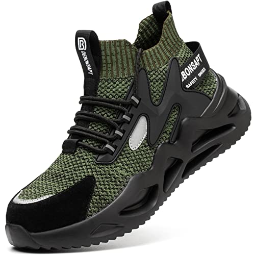DEBONSAPT Steel Toe Shoes for Men Women Lightweight Safety Breathable Work Shoes Slip-Resistant Sneakers Reflective Indestructible Industria Construction Shoes Green 4.5