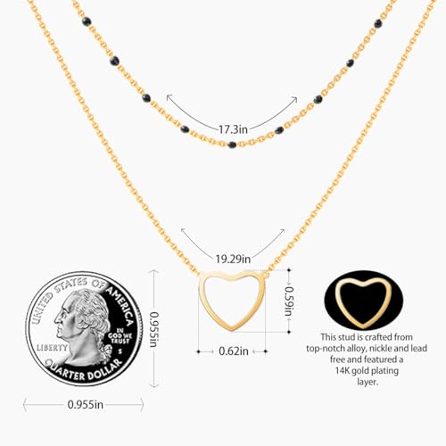 14K Gold Heart Layered Choker Necklace for Women - Perfect Birthday, Valentine's, Mother's Day Gift with Boho Beads