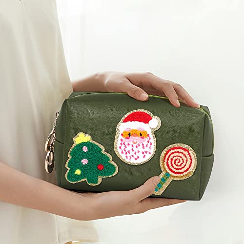 Preppy Patch Christmas Gift for Women Small Toiletry Bag Smile Lightning Heart PU Leather Waterproof Makeup Cosmetic Bag Daily Use Storage Purse Travel Organizer Compliant Bag for Women Girls Green…