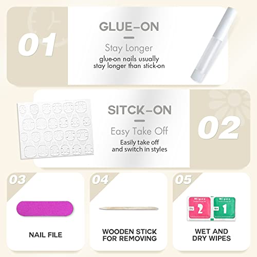 KXAMELIE Green Matte French Tip Press on Nails With White Butterfly Glue on Nails Long Ballerina Coffin Fake Nails With Nail Glue for Women Girls 24 PCS
