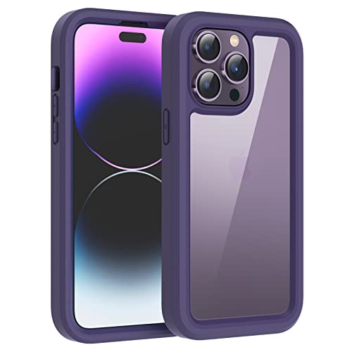 WXR Compatible with iPhone 14 Pro Max Case 6.7 Inch, Clear Hard PC Back TPU Inner Frame and Soft Silicone Bumper, [Military Grade Protection] Heavy Duty Case for iPhone 14 Pro Max. (Dark Purple)