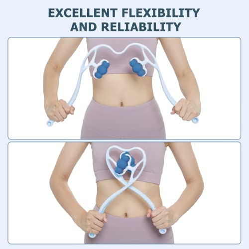 Neck Massager, Rolling and Pressure Point Massage for Pain Relief Deep Tissue Manual Shoulder Massage Tool Suitable for Neck Shoulder Waist Leg and Foot Handheld Relaxer-Blue(6 Massage Roller Balls)