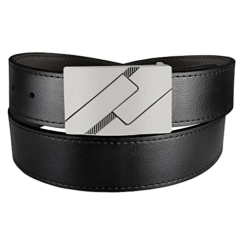 MARIO TREVI Black Leather Men’s Dress Belt, Adjustable Slide with Alloy Buckle for Jeans/ Pants, with Gift Box, Trim to Fit