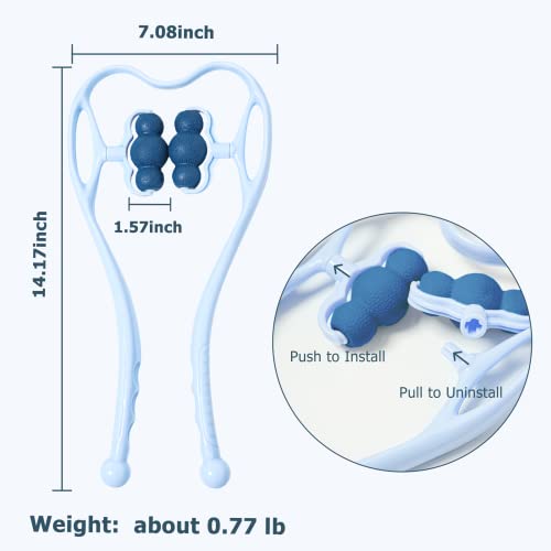 Neck Massager, Rolling and Pressure Point Massage for Pain Relief Deep Tissue Manual Shoulder Massage Tool Suitable for Neck Shoulder Waist Leg and Foot Handheld Relaxer-Blue(6 Massage Roller Balls)