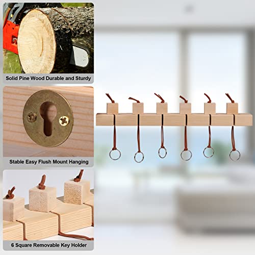 seashpea Wood Key Holder Wall-Mounted - Key Hanger with 6 Unfinished Wood Blocks, Key Holder for Wall Decorative, Pine Wood Key Rack for Entryway, DIY Home Decor, Office
