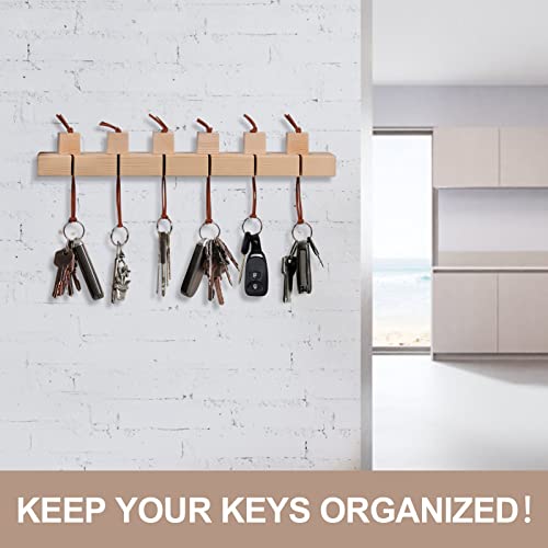 seashpea Wood Key Holder Wall-Mounted - Key Hanger with 6 Unfinished Wood Blocks, Key Holder for Wall Decorative, Pine Wood Key Rack for Entryway, DIY Home Decor, Office
