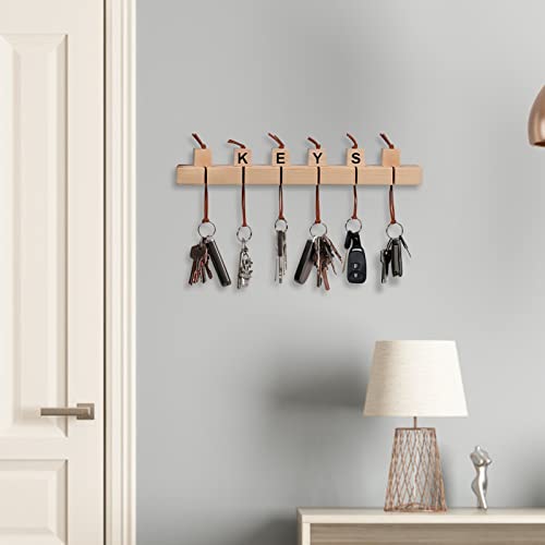 seashpea Wood Key Holder Wall-Mounted - Key Hanger with 6 Unfinished Wood Blocks, Key Holder for Wall Decorative, Pine Wood Key Rack for Entryway, DIY Home Decor, Office