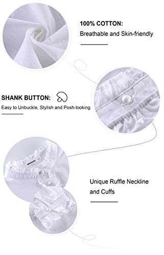 Girls White Blouse, Ruffle Long Sleeve, Button Down, Princess Style, Cotton Soft Tops, Spring/Summer, Age 9-10, Cute Design, Performance/Party/School Uniform Appropriate, Semicircle Mushroom Button, Imported