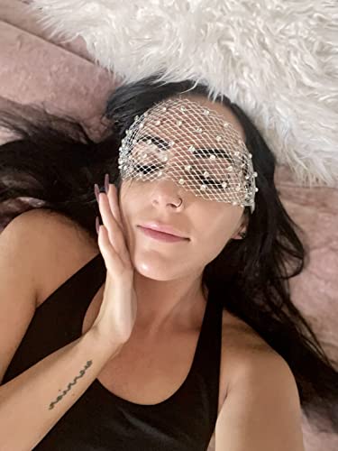 Sparkle with the Sun Goddess Headpiece – Silver Eye Veil with Rhinestones, One Size Fits All