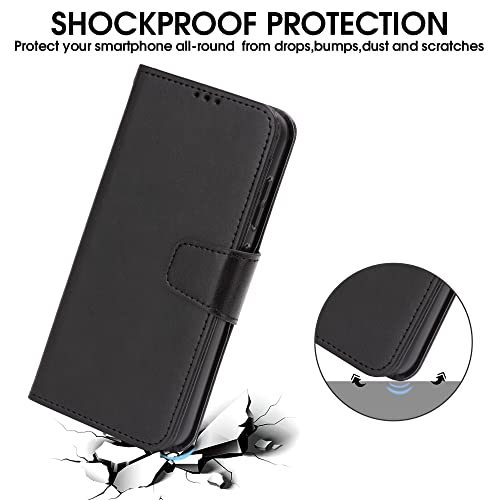 Lugege Compatible with Samsung Galaxy S23 Case Wallet Flip Folio Case [Kickstand] with RFID Blocking Card Holders [Shockproof] and Wrist Strap Phone Cover Black