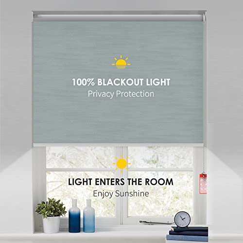Homebox 100% Blackout Roller Window Shades, Striped Jacquard Window Blinds with Thermal Insulated, UV Protection Waterproof Fabric,Corded Roll up and Down Shades Home(LightGray - 40" W x 72" H)