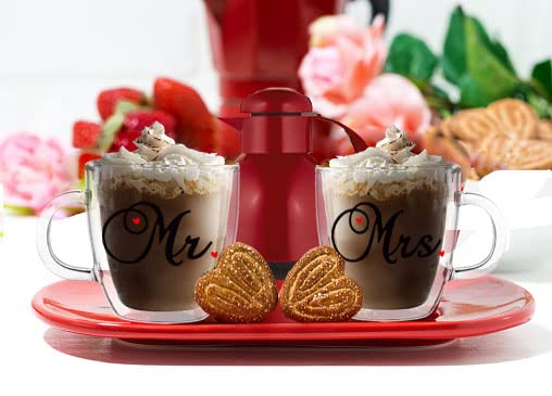 5.4oz Set of 2 Mr & Mrs Espresso Cups/Coffee Mugs