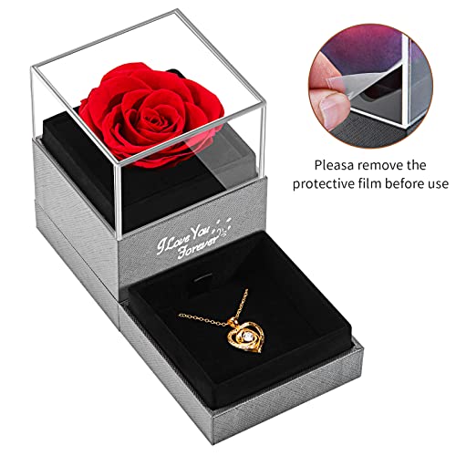 TMLW Preserved Red Real Rose with Heart Necklace, Gifts for Women Mom Her Wife Girlfriend on Christmas Valentines Day Mothers Day Anniversary Birthday, Romantic Gifts for Her