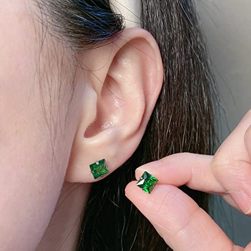 Titanium earrings, hypoallergenic earrings, pure titanium medical implant grade, suitable for sensitive ears with birthstone crystals CZ simulated diamonds (Emerald Green)