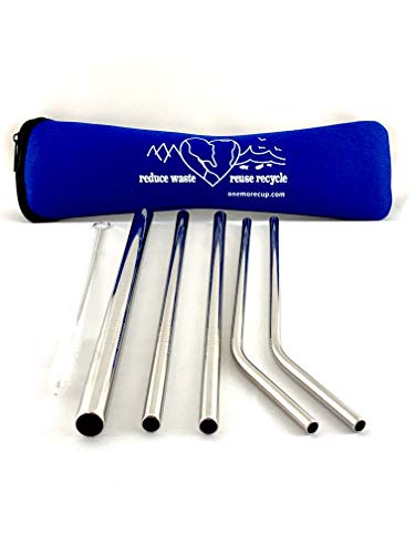One More Cup - 2 Pack - Reusable Stainless Steel Drinking Straws - Cleaning Brush - Straw Case