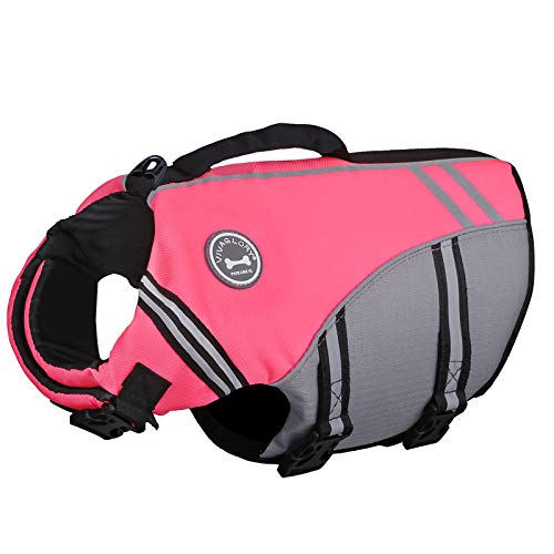 Vivaglory New Sports Style Ripstop Dog Life Jacket with Superior Buoyancy & Rescue Handle, Bright Pink, XS