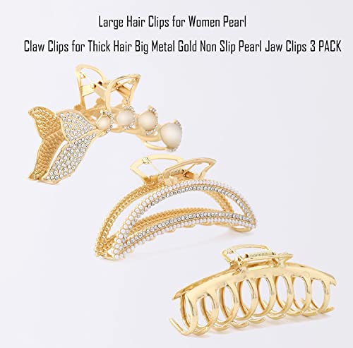Large Metal Hair Claws for Women Moon Hair Claws for Thick Hair 5 Pack 4.3" Fancy Gold Pretty Pearl Rhinestones Claws for Girls Gift for Mom Wife Daughter Girlfriend Friends