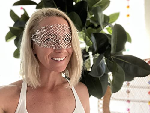 Sparkle with the Sun Goddess Headpiece – Silver Eye Veil with Rhinestones, One Size Fits All