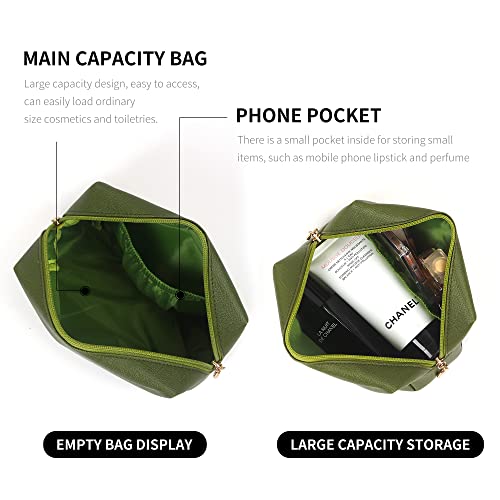 Preppy Patch Christmas Gift for Women Small Toiletry Bag Smile Lightning Heart PU Leather Waterproof Makeup Cosmetic Bag Daily Use Storage Purse Travel Organizer Compliant Bag for Women Girls Green…