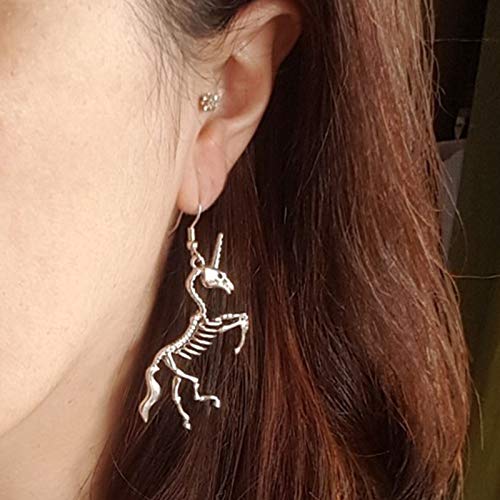 Halloween Skull Skeleton Unicorn Earrings Hollow Punk Style Gothic Scary Silver Drop Dangle Earrings for Men Women Jewelry Accessory Girl Jewelry