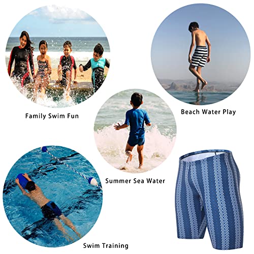 Xioker Boys Swim Jammers Kids Jammer for Swimming,Youth Compression Swimming Jammer Boy Swim Shorts UPF50+(Blue White S)