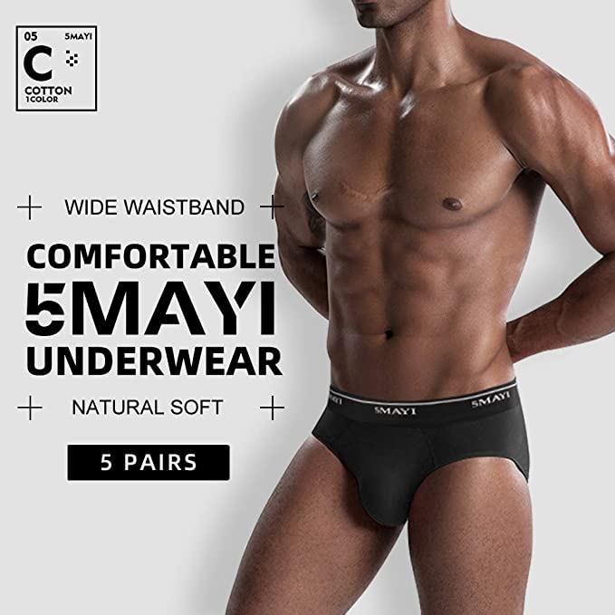 5 Pack Black Size XXL Men's Low Rise Briefs Underwear