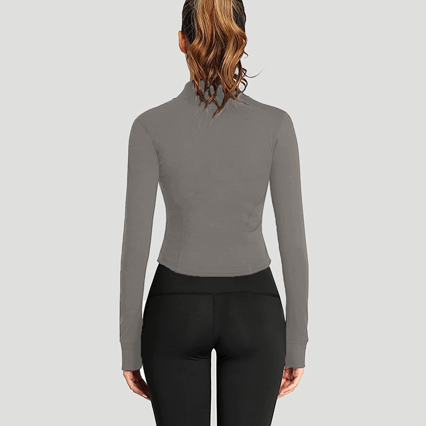 Size L Cropped Slim Fit Zip Up Yoga/Track/Workout/Athletic Jacket w/ Thumb Holes