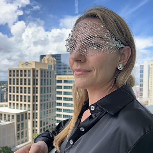 Sparkle with the Sun Goddess Headpiece – Silver Eye Veil with Rhinestones, One Size Fits All
