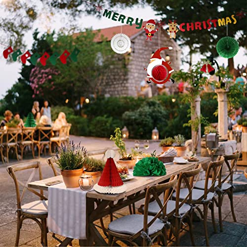 DUMETO 13pcs Christmas Party Decoration Supplies 3D Xmas Honeycomb Paper Lantern Decoration Set Hanging Christmas Decor Balls Festive Christmas Party Banner Supplies