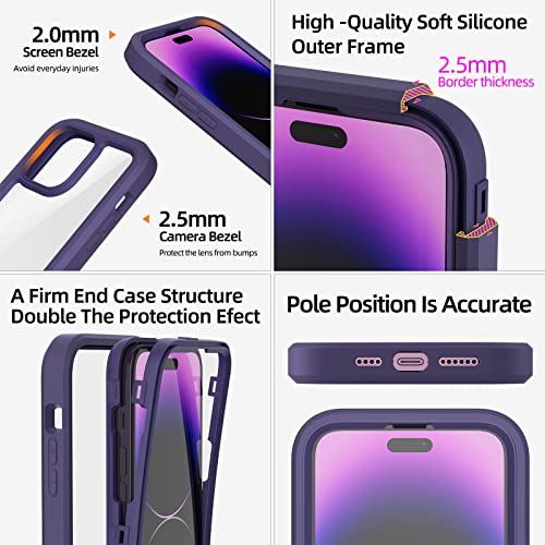 WXR Compatible with iPhone 14 Pro Max Case 6.7 Inch, Clear Hard PC Back TPU Inner Frame and Soft Silicone Bumper, [Military Grade Protection] Heavy Duty Case for iPhone 14 Pro Max. (Dark Purple)